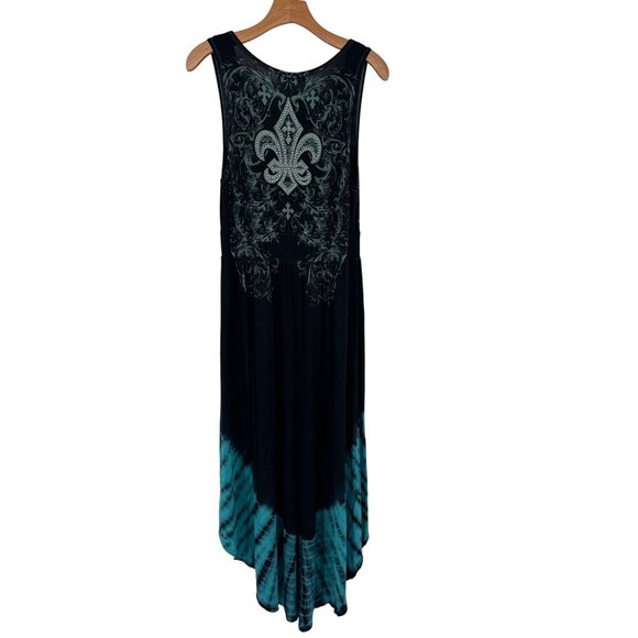 Vocal Tie-Dye Sleeveless Dress Fleur-de-lis rhinestone embellished size large y2 - Picture 3 of 4